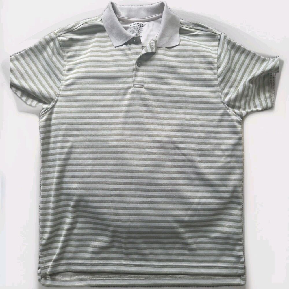 IZOD Polo Shirt Men's Gray Striped Golf Classix Classic Pullover Activewear